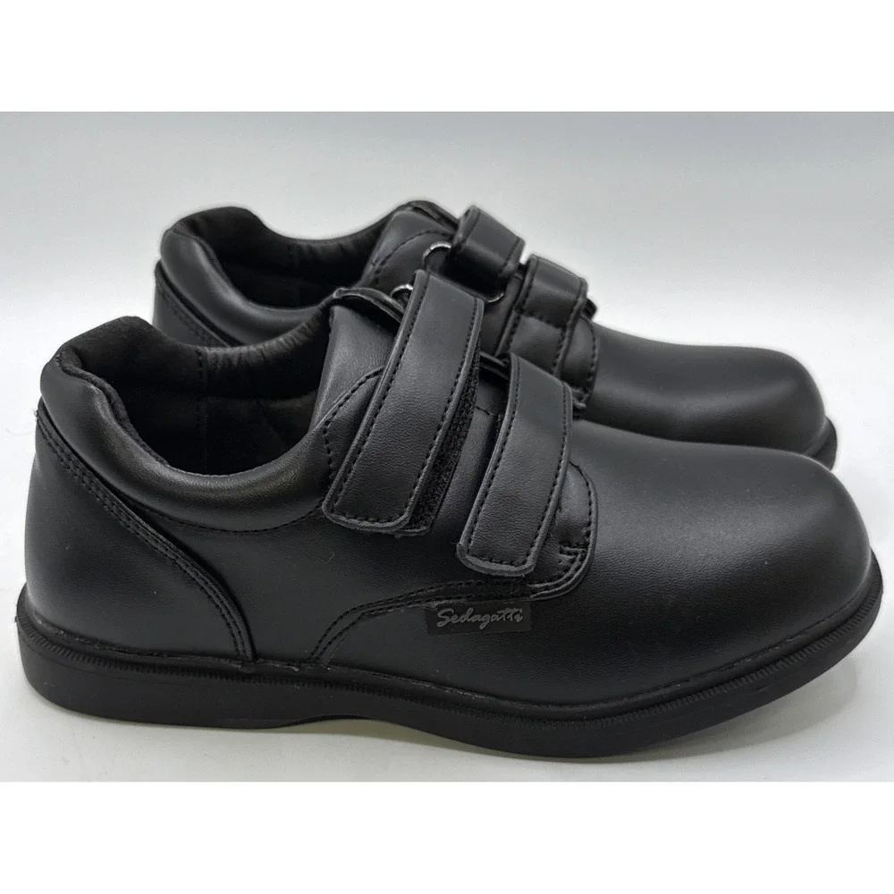 New Boys‎ Sedagatti Size 12 Hook & Loop Black Dress Shoe Uniform Dress Play